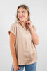 Current Mood Satin Cap Sleeve Collared Blouse