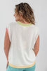 Pastel Pop Multi-Color Trim Cap Sleeve Knit Top