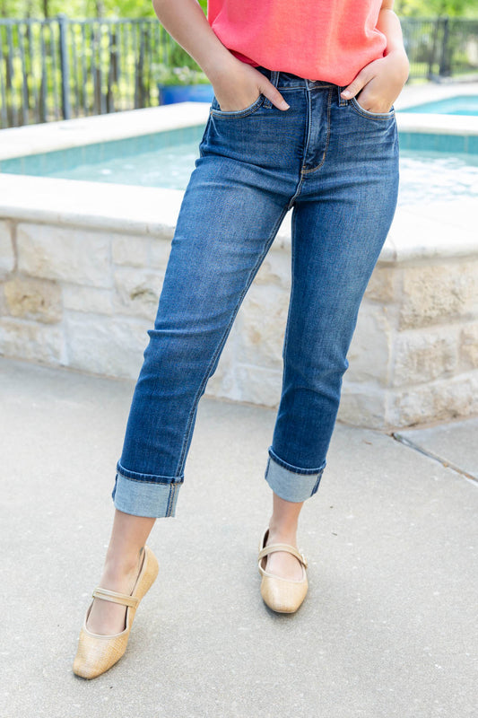 Lucky You Cuffed Tummy Control Capri Jeans