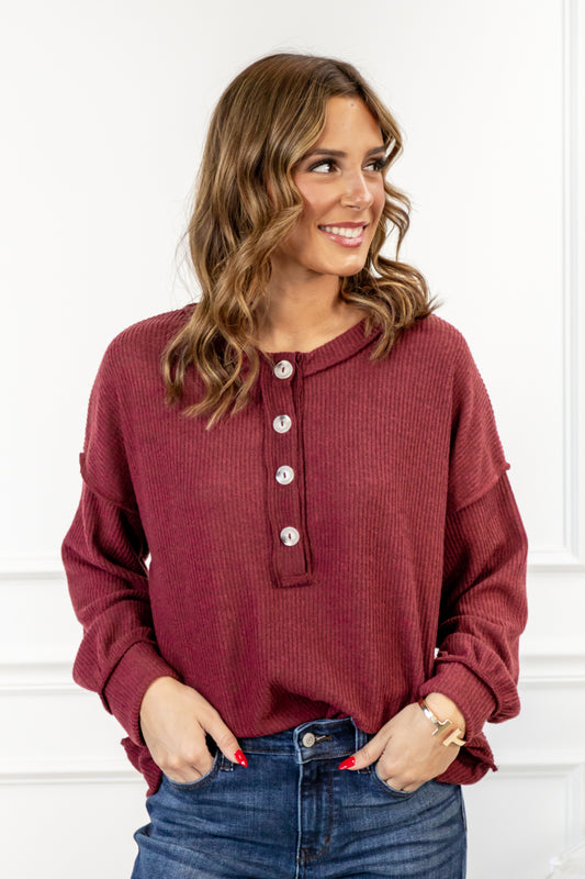 *DOORBUSTER* Perfectly Simple Long Sleeve Henley Top