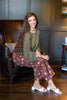 Mocha Meadow Floral Print Wide Leg Cotton Blend Pants