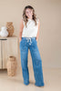 Off The Clock Drawstring Waist Striped Wide Leg Jeans