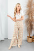 Rosebud Romance  Jacquard Rose Garden Print Wide Leg Pants