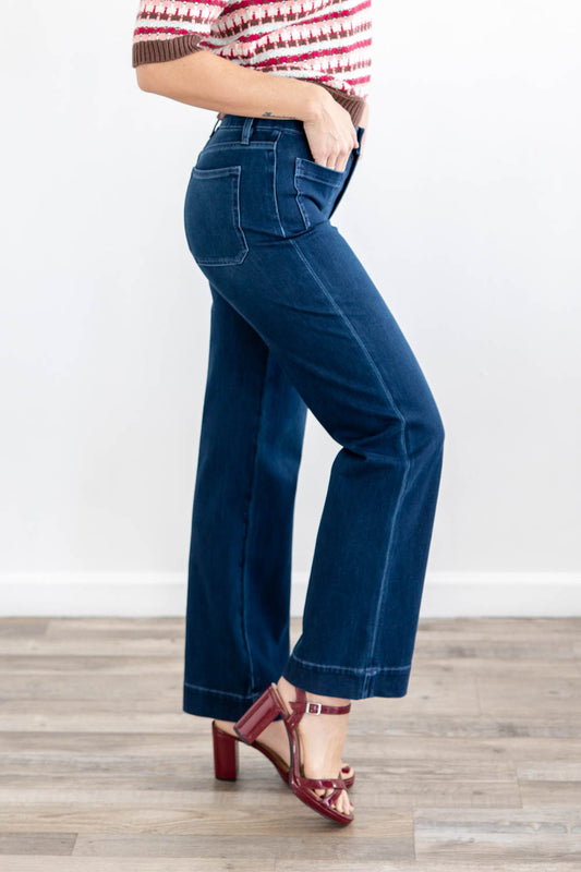 Blue Mood Dark Wash Patch Pocket Wide Leg Jeans *PREORDER*