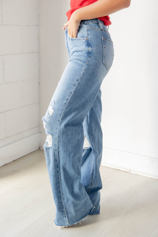Hidden Gem High Rise Wide Leg Distressed Jeans