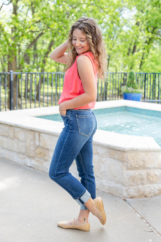 Lucky You Cuffed Tummy Control Capri Jeans