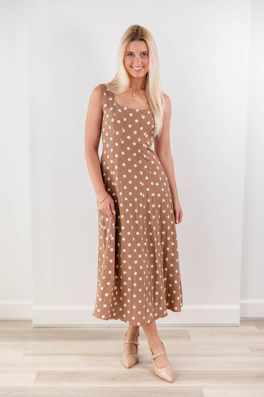 Love Notes Sleeveless Square Neck Polka Dot A-Line Dress