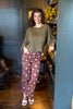 Mocha Meadow Floral Print Wide Leg Cotton Blend Pants