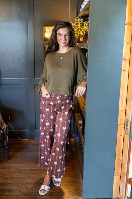 Harvest Glow Boat Neck Balloon Sleeve Knit Top