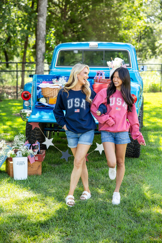 USA Vintage Varsity Cotton Blend Graphic Sweatshirt