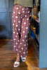 Mocha Meadow Floral Print Wide Leg Cotton Blend Pants