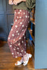 Mocha Meadow Floral Print Wide Leg Cotton Blend Pants