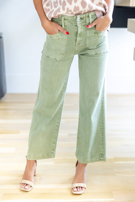 Lush Life Sage Green Colored Jeans