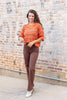 Amber Glow Orange and Brown Striped Cotton Blend Sweater