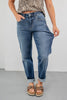 Easy Going Mid Rise Dark Wash Baggy Boyfriend Jeans