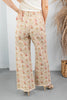 Rosebud Romance  Jacquard Rose Garden Print Wide Leg Pants