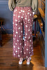 Mocha Meadow Floral Print Wide Leg Cotton Blend Pants