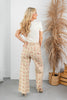 Rosebud Romance  Jacquard Rose Garden Print Wide Leg Pants