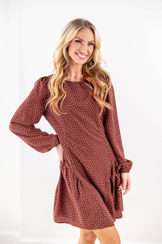 Downtown Darling Micro Polka Dot Drop Waist A-Line Dress