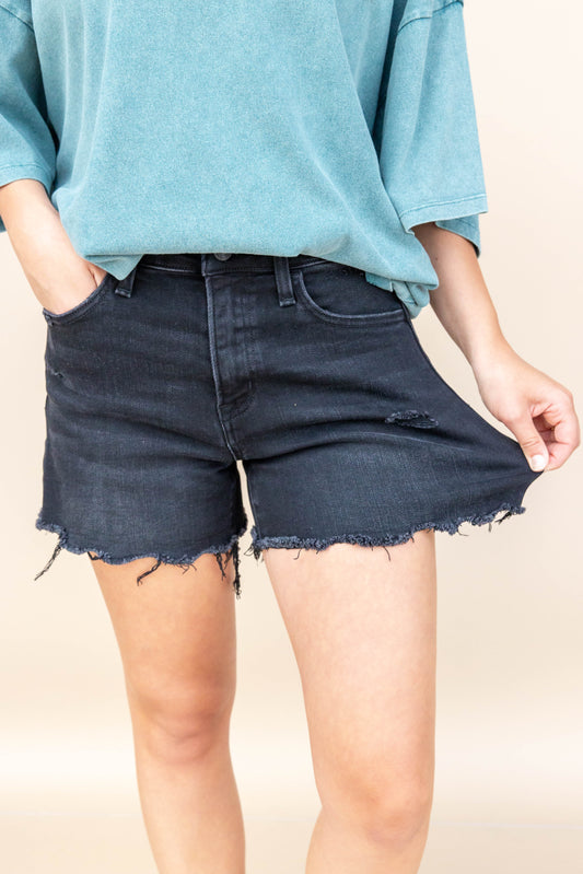 Cut With Attitude Distressed Hem Black Shorts