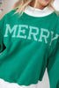 Striped Merry Embroidered Mock Neck Sweatshirt