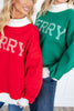 Striped Merry Embroidered Mock Neck Sweatshirt