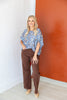 Blue Haven Blue & Tan Boatneck Dolman Sleeve Blouse