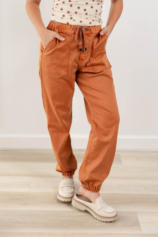 Cinnamon Honey Rust Orange Comfort Stretch Jogger Jeans