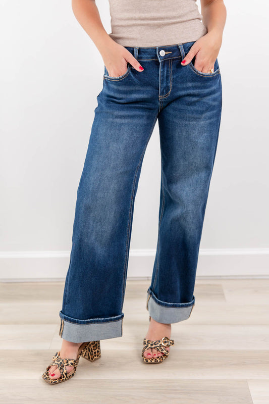 Good To Go Low Rise Baggy Wide Leg Cuffed Jeans