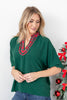 Holly Days Ahead Plaid Trim Dolman Sleeve Top