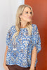Blue Haven Blue & Tan Boatneck Dolman Sleeve Blouse