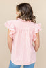 Fine Stripes Ruffle Sleeve V-Neck Top