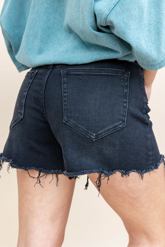 Cut With Attitude Distressed Hem Black Shorts