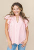 Fine Stripes Ruffle Sleeve V-Neck Top