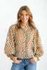 Chic Woven Canvas Long Bubble Sleeve Top