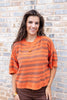 Amber Glow Orange and Brown Striped Cotton Blend Sweater