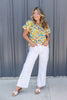 Sunshine Splash Floral Print Short Sleeve Cotton Blouse