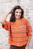 Amber Glow Orange and Brown Striped Cotton Blend Sweater