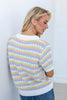 Confetti Club Pastel Stripe V-Neck Collared Short Sleeve Sweater