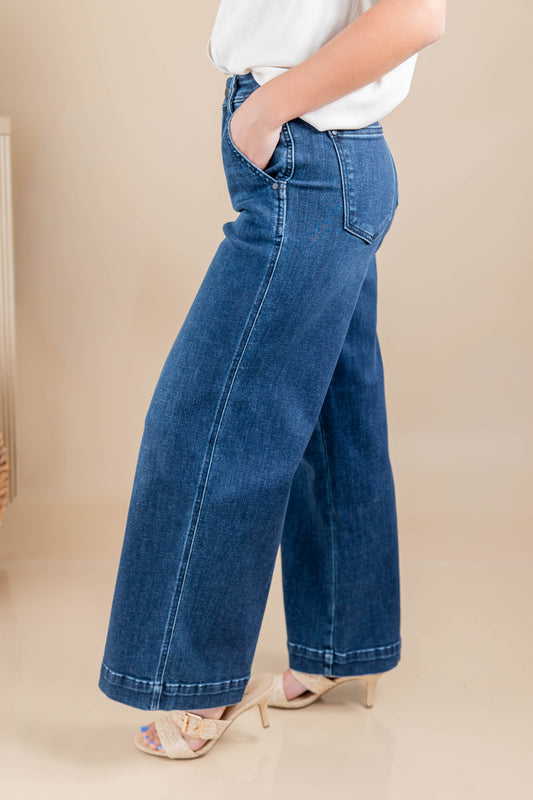 On A Roll Crop Dark Wash Ankle Trouser Jeans