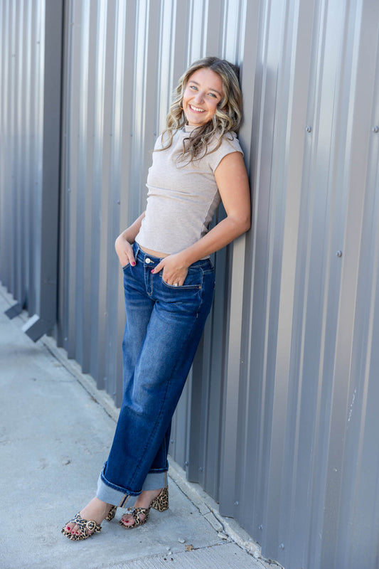 Good To Go Low Rise Baggy Wide Leg Cuffed Jeans