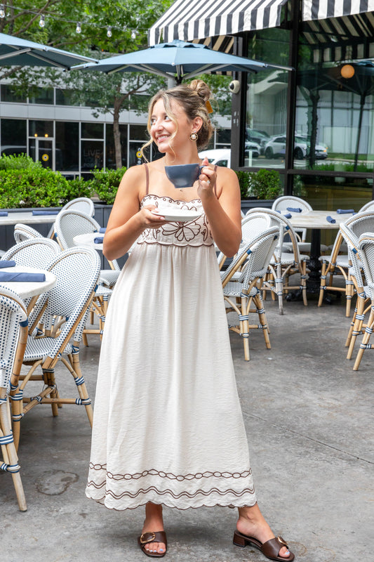 Garden Darling Embroidered Floral Flowy Midi Dress