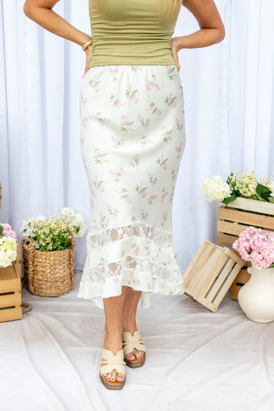 Soft & Sweet Satin Floral Maxi Skirt
