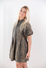 Pretty Spotted Button Up Washed Leopard Print Cotton Shirt Dress