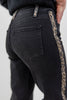 Feline Fine Black Leopard Side Stripe Flare Jeans