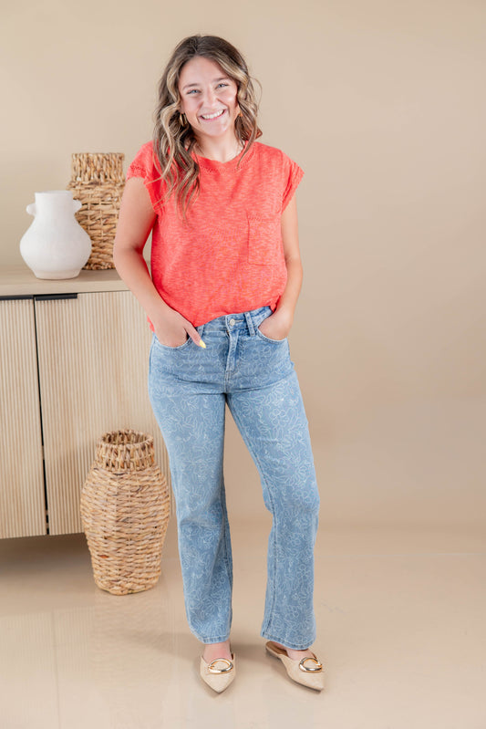 Keep It Moving Floral Print Kick Flare Jeans