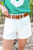 Double Take White Cuffed Denim Shorts