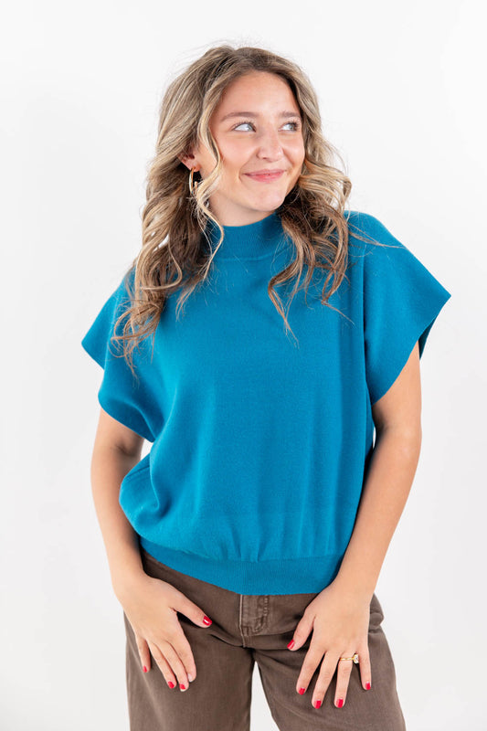 Parisian Romance Mock Neck Short Sleeve Knit Top