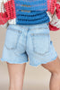 Roll With It Frayed Stretch Denim Shorts