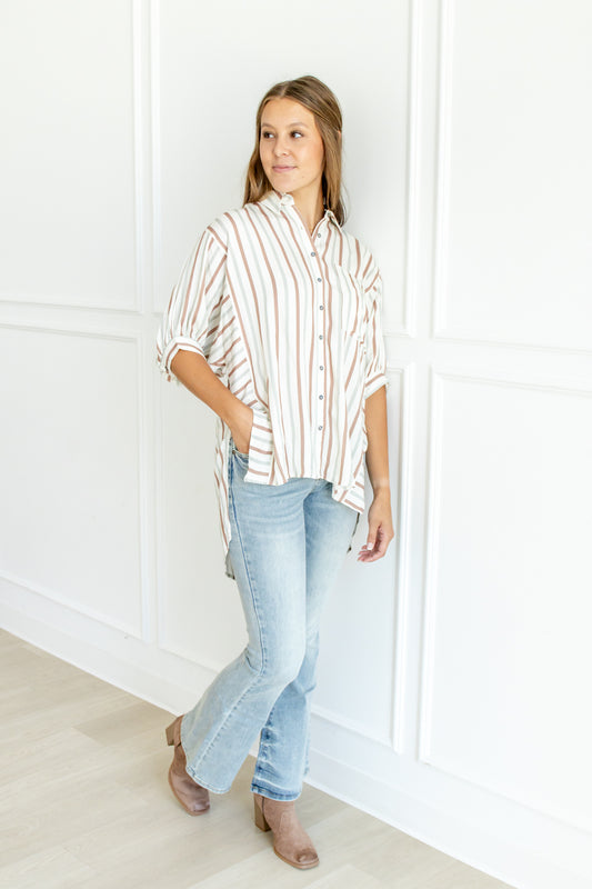 Vertical Charm Striped Button Down Top